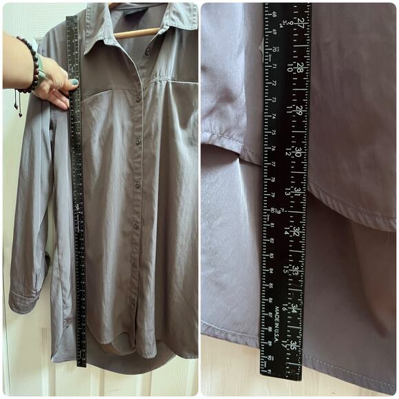 Gestuz Gray Shine Long Sleeve Button Down Tunic Blouse US Size 10 Timeless - Picture 6 of 9